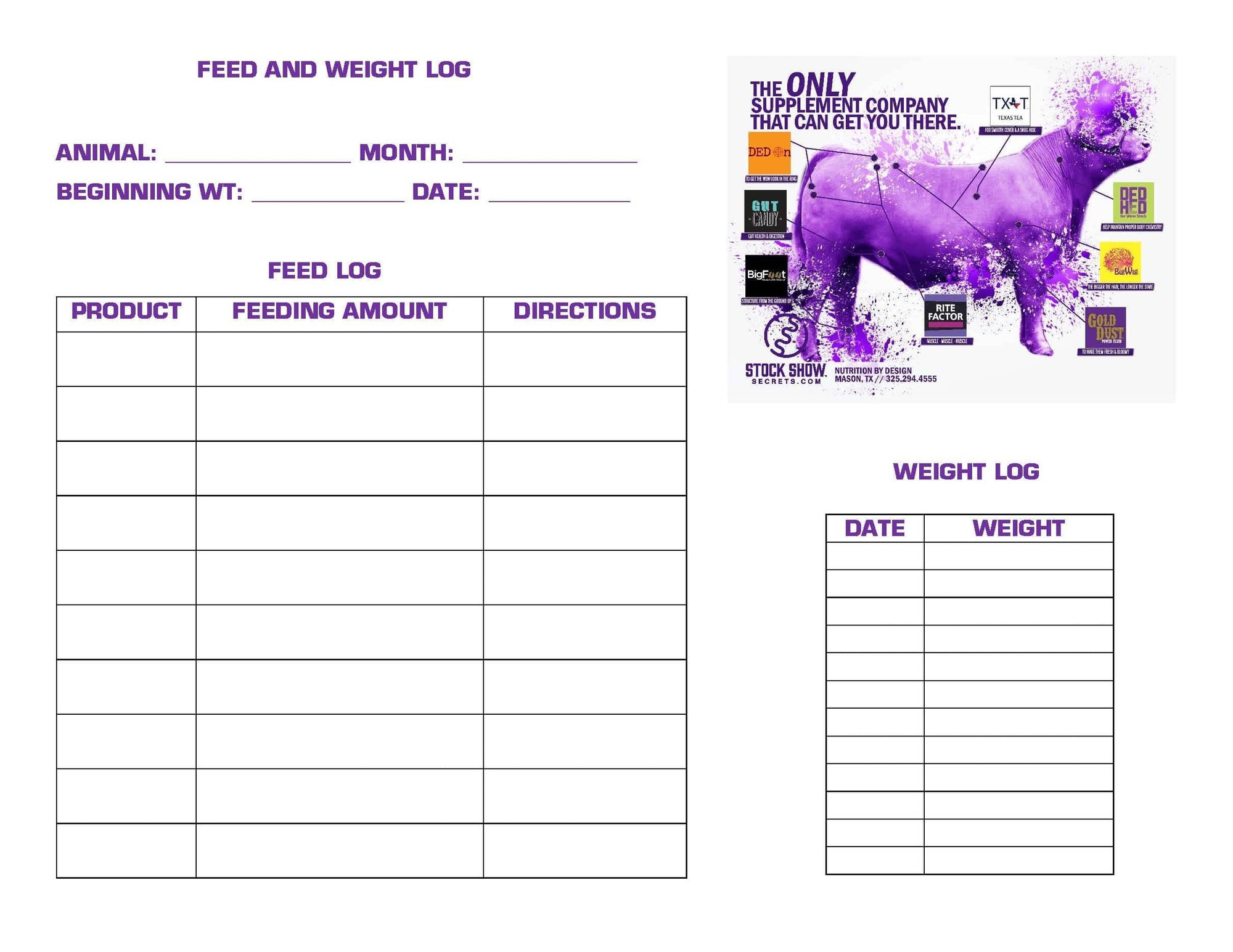 Feed and weight log